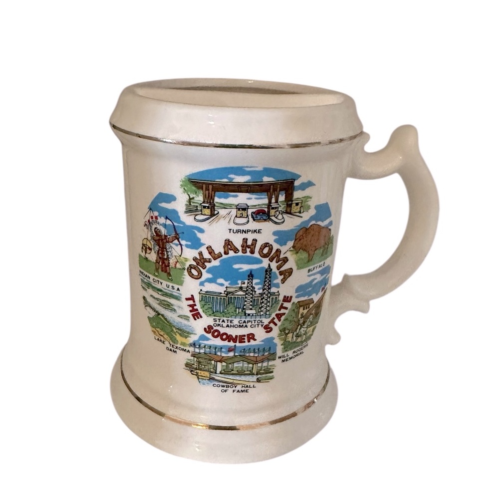 Vintage Old oklahoma Mug Stein Mustache Mug EUC Novelty Gift Collectible